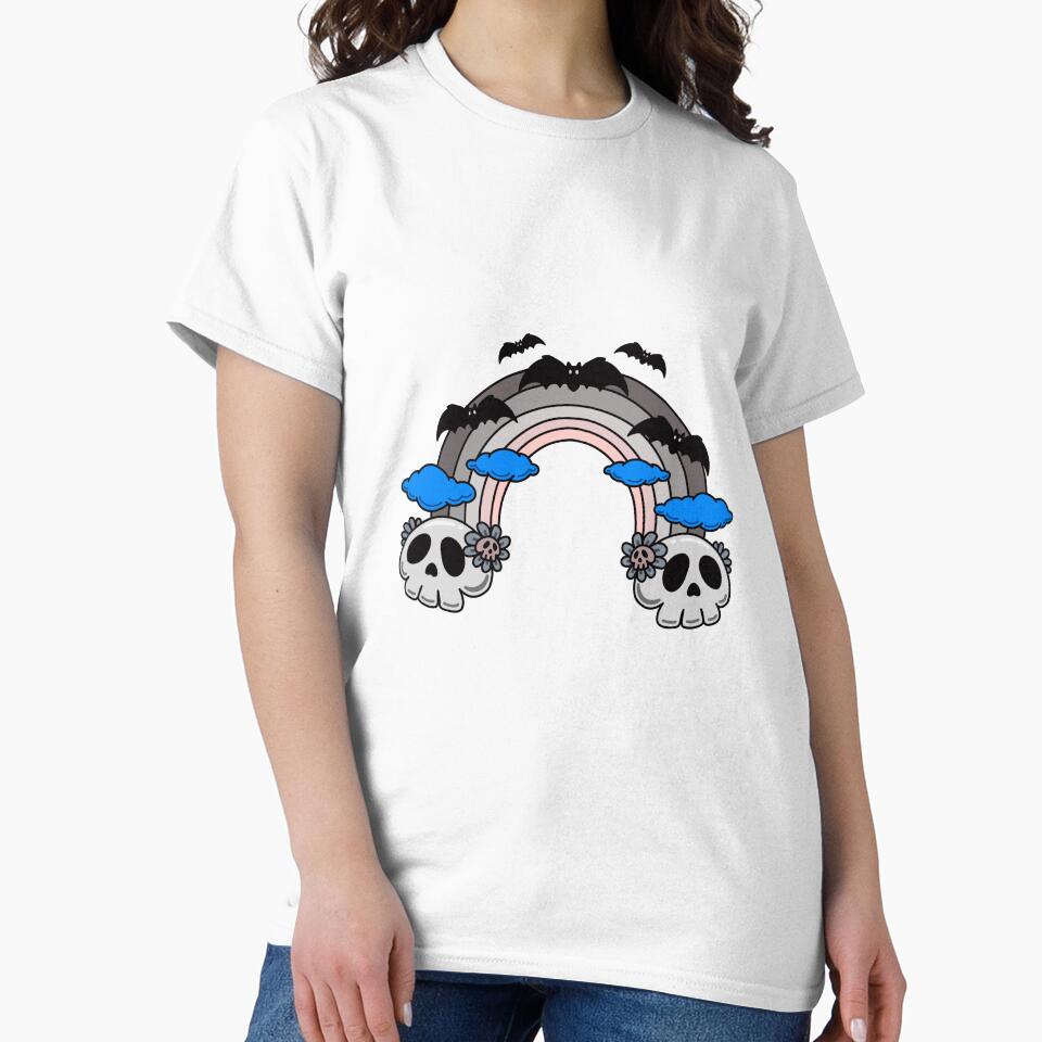 Cute Spooky Skull Rainbow with Bats – Pastel Goth Art by Horrify