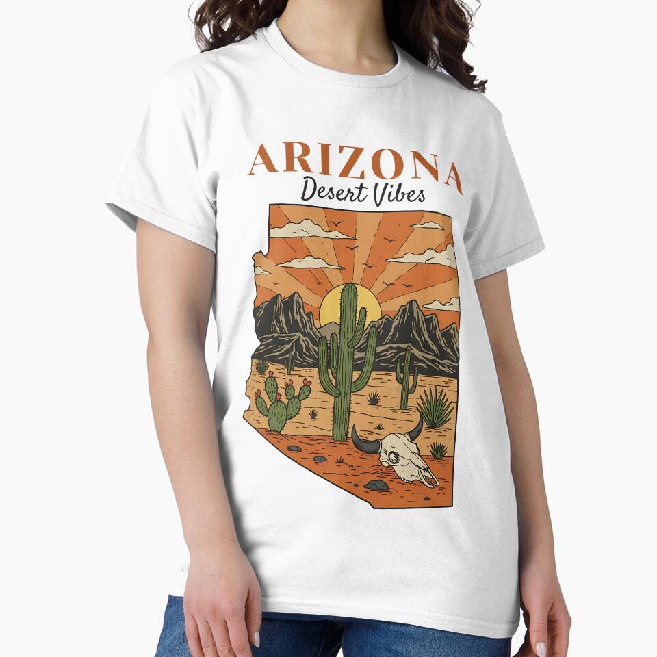 Arizona Desert Vibes Vintage Western Illustration – Cactus Sunset Landscape Retro Travel Design by Tropical art