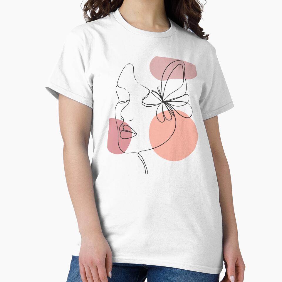 Minimalist One Line Art Woman with Butterfly | Aesthetic Boho Face Drawing by Designnari