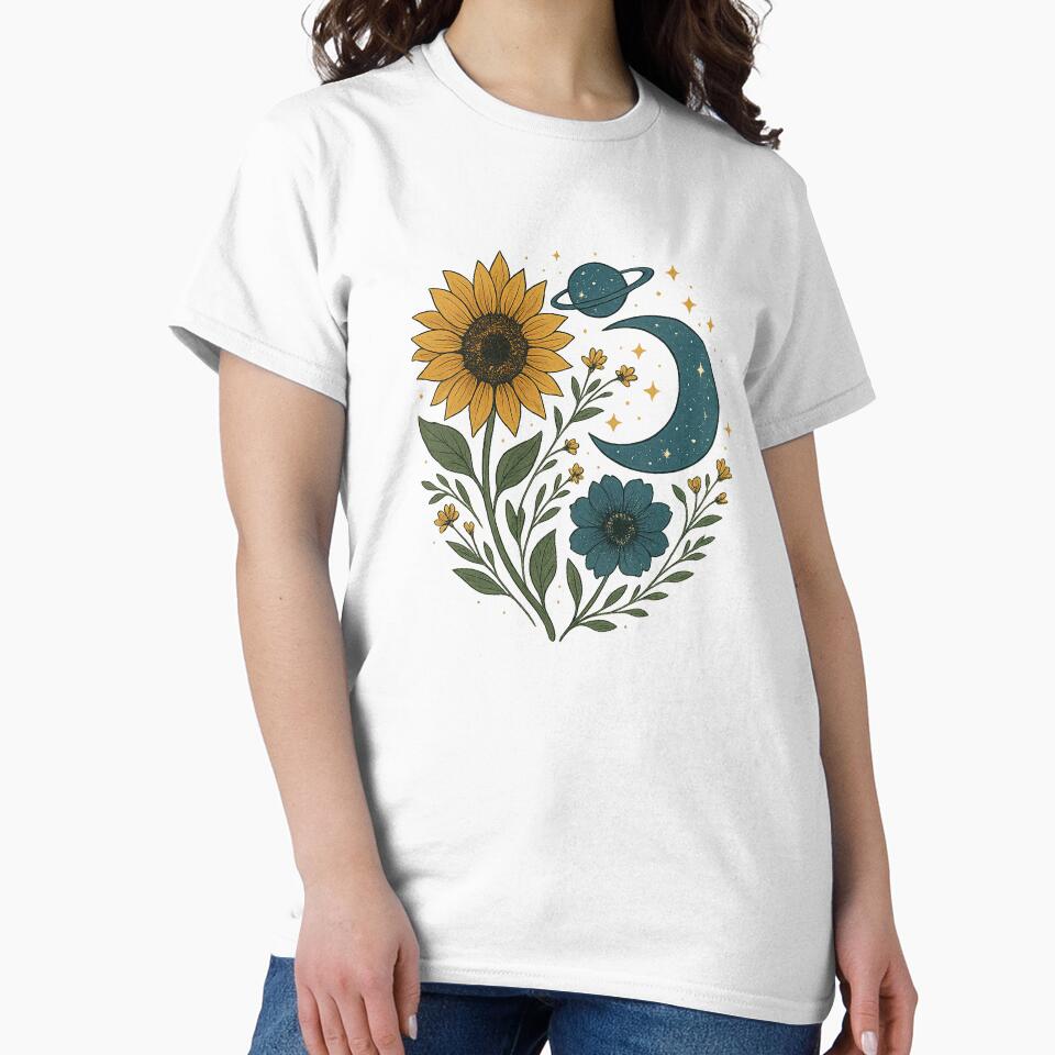 Sun, Moon & Blooms – Cosmic Floral Illustration with Celestial Vibes by Print-Zoo