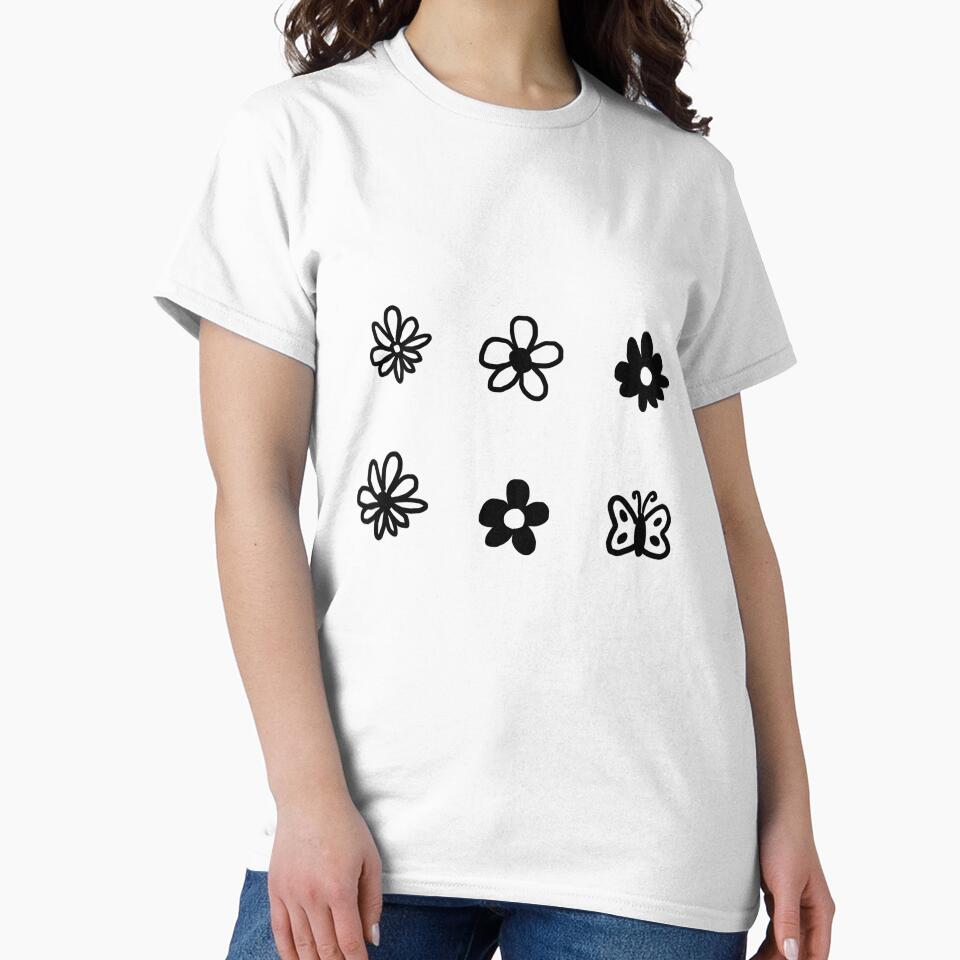 Daisy Flowers Butterfly Black and White Doodles by lovartxin
