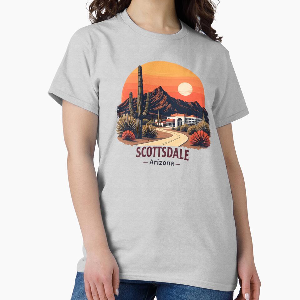 Scottsdale Arizona Desert T-Shirt - Retro Cactus and Mountain Design, Vintage Southwest Graphic Tee, Scottsdale Souvenir Apparel by WolfeMoonMerch