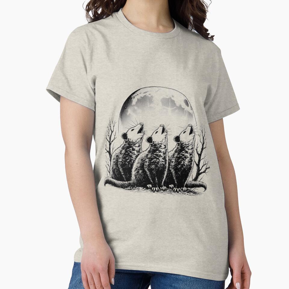 Three Possums Howling at Moon Vintage by VerdePlantTees