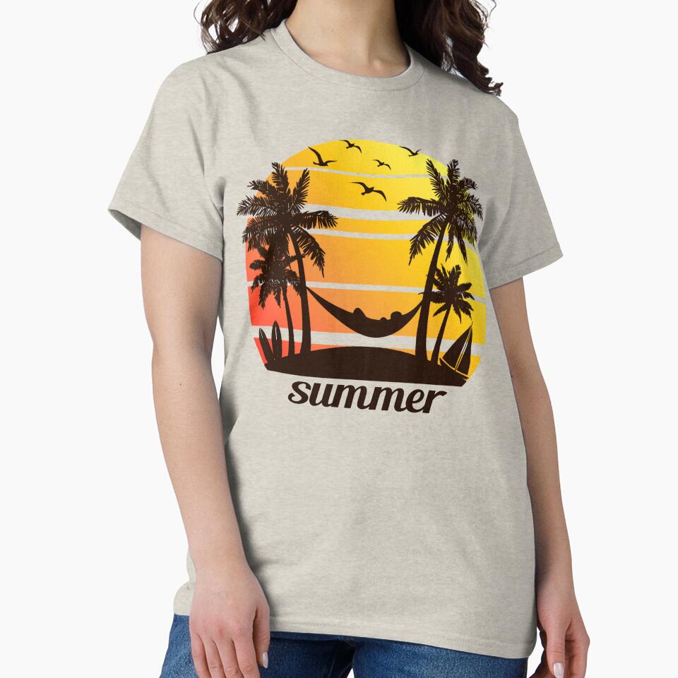 Summer Vacation - Silhouette of Beach Scene with Palm Trees and Hammock Against Sunsets by WearWolfDesigns