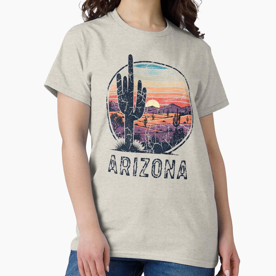 Arizona Desert Sunset – Vintage Cactus Landscape Design by Imaginationbeyond