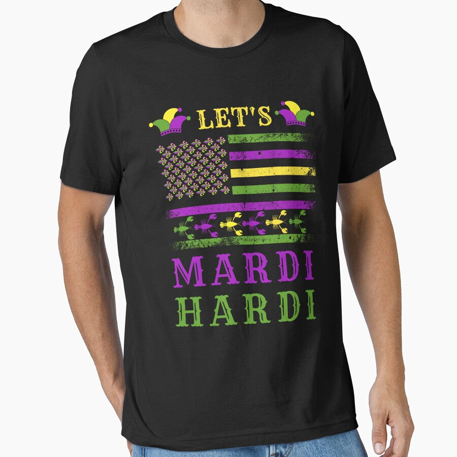 Lets Mardi Hardi Gras Vintage Flags With Mask And Crowfish by MotivaChic