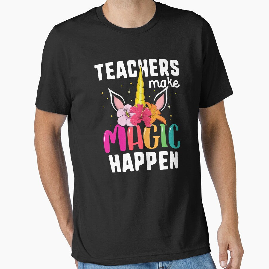 Teachers Make Magic Happen Back to School T-Shirt Unicorn by 14thFloor