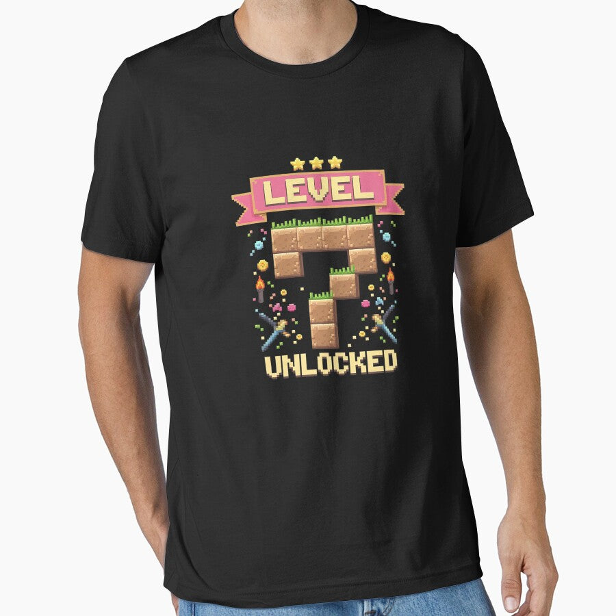 Level 7 Unlocked 7th Birthday Gaming Pixel Video Game 2025 by joyouartArt