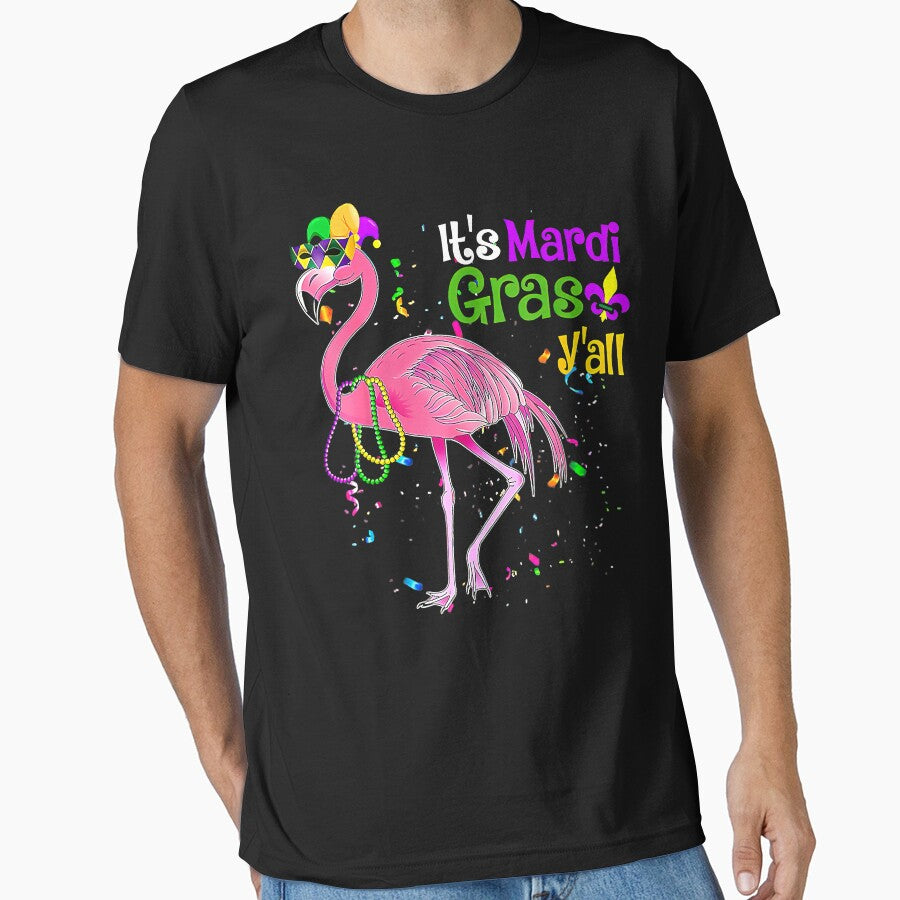 It's Mardi Gras Y'all Funny Flamingo Mask and Beads Mardi Gras by JodyBoling