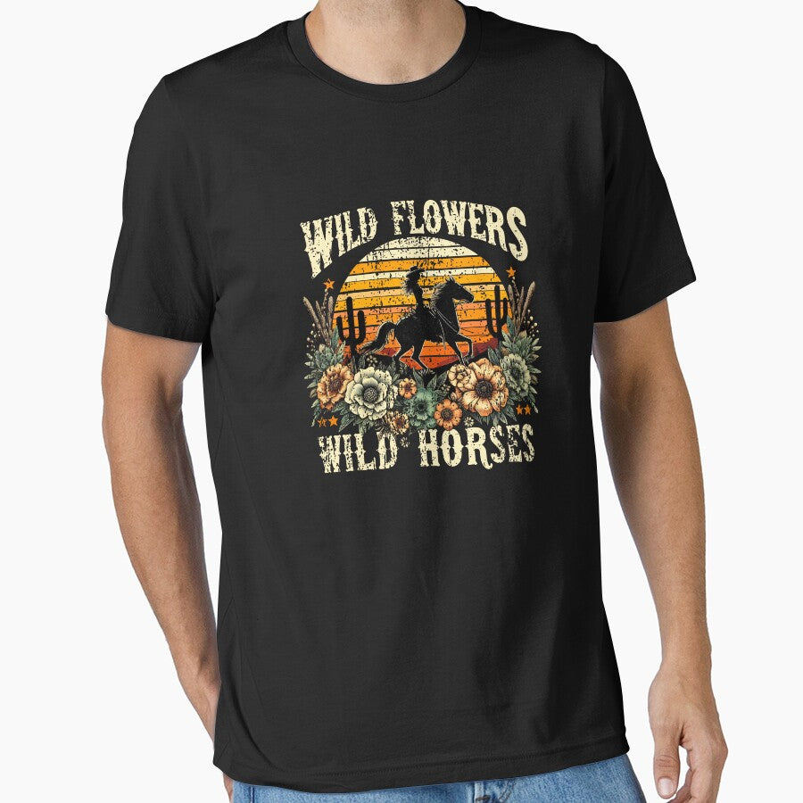 Wild West Cowgirl with Flowers and Sunset Design Retro Style Classic Gifts For Men Women Kids by ArmyAbodo