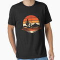 Retro Desert Sunset with Saguaro Cactus and Mountain Silhouette by Owcomm