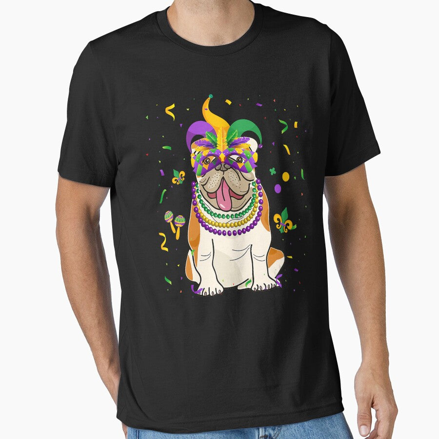 Jester Beads Mask English Bulldog Dog Lover Owner Mardi Gras by DanielDutkosky