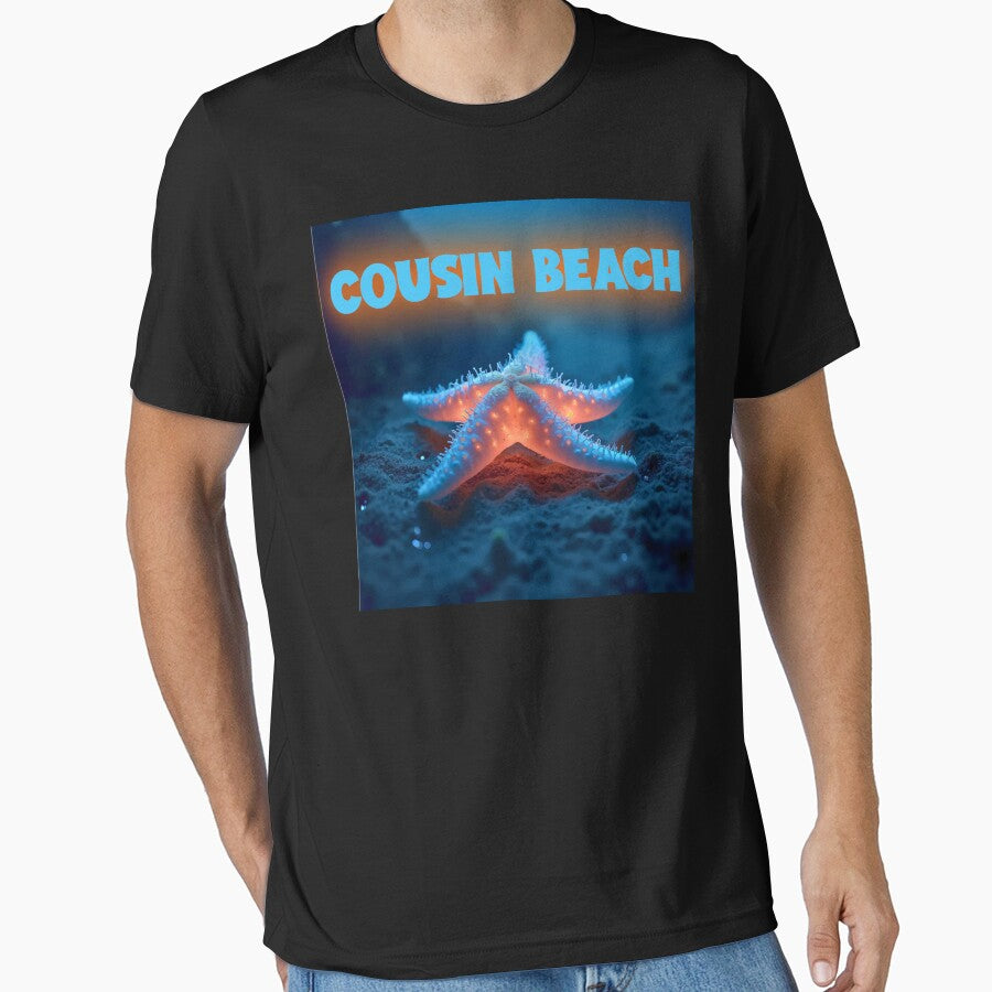 Cousin Beach T-Shirt | Glowing Starfish Ocean Night Beach Vacation Design by PixelWaveBD