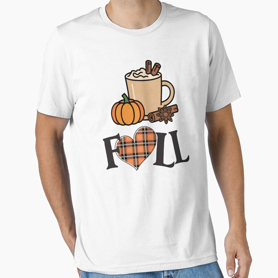 Pumpkin Spice Latte Fall Plaid Heart Autumn Season T-Shirt by FestivityFinds