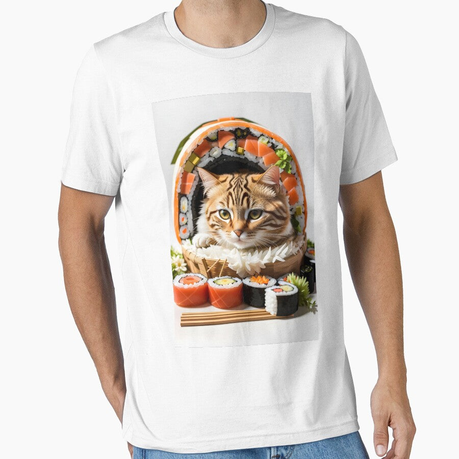 Mischievous cat sleeps in giant sushi roll among chopsticks by Akira Kim