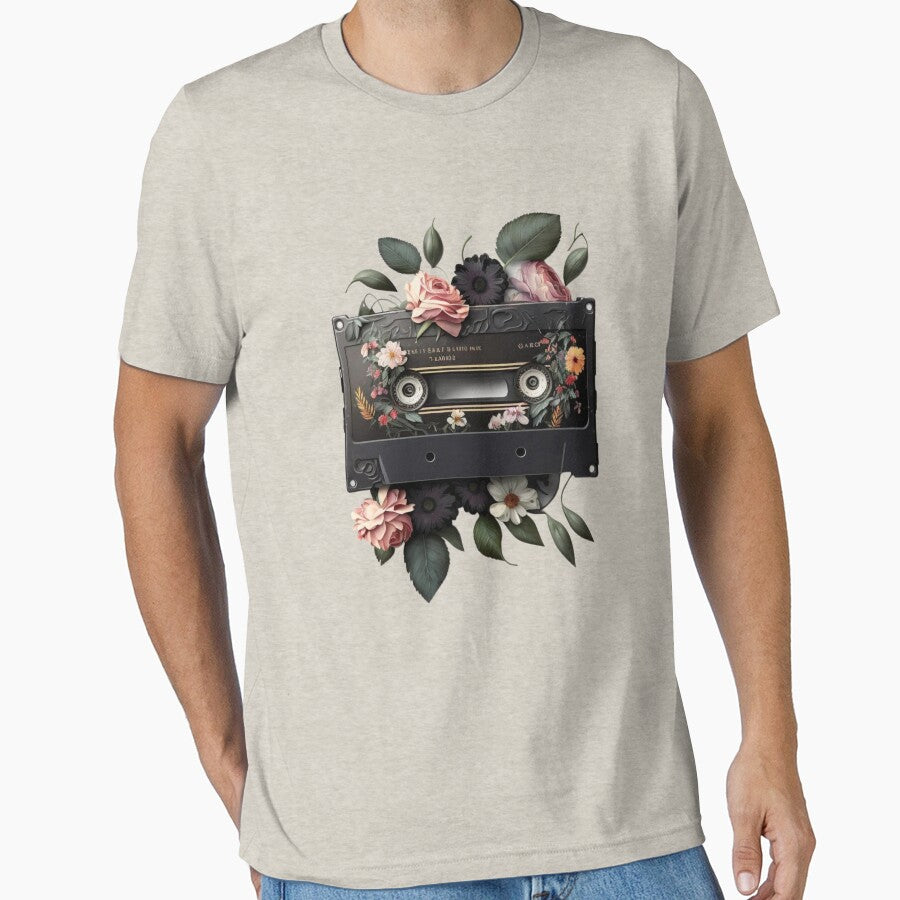 Black Retro Cassette tape Flowers: A Nostalgic Tribute to 60s, 70s, and 80s Music on Cassette Tape" by Joulyacreation