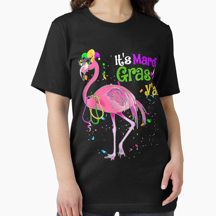 It's Mardi Gras Y'all Funny Flamingo Mask and Beads Mardi Gras by JodyBoling