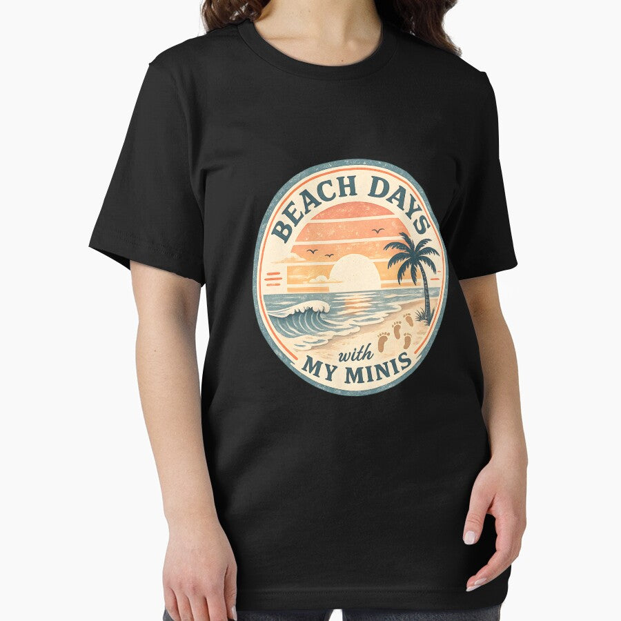 Vintage Beach Days With My Minis Sunset T-Shirt Retro Ocean Waves Family Design by FestivityFinds