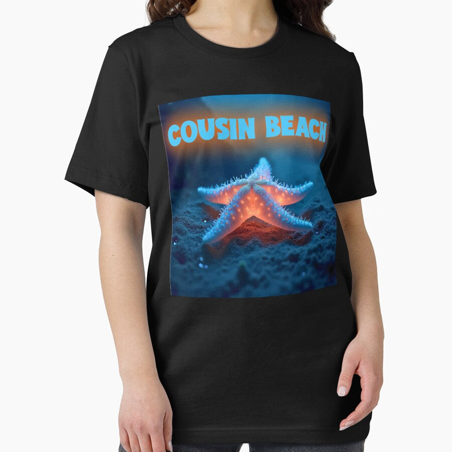 Cousin Beach T-Shirt | Glowing Starfish Ocean Night Beach Vacation Design by PixelWaveBD