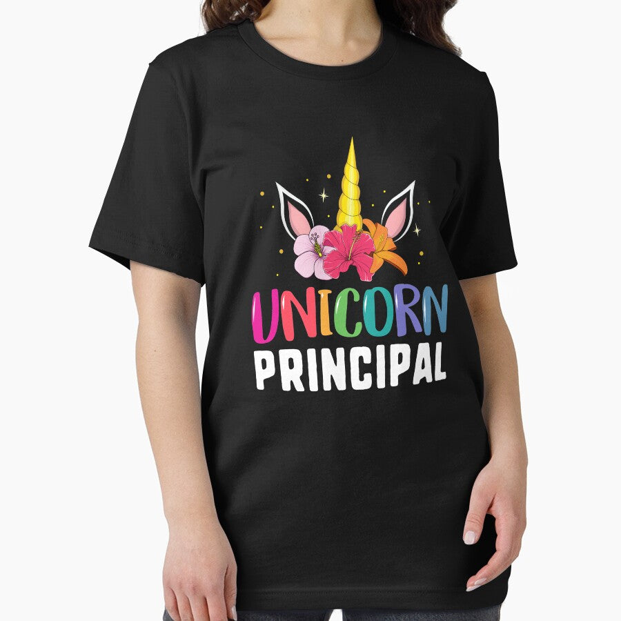 Unicorn Principal Back to School Teacher T-Shirt Rainbow by 14thFloor