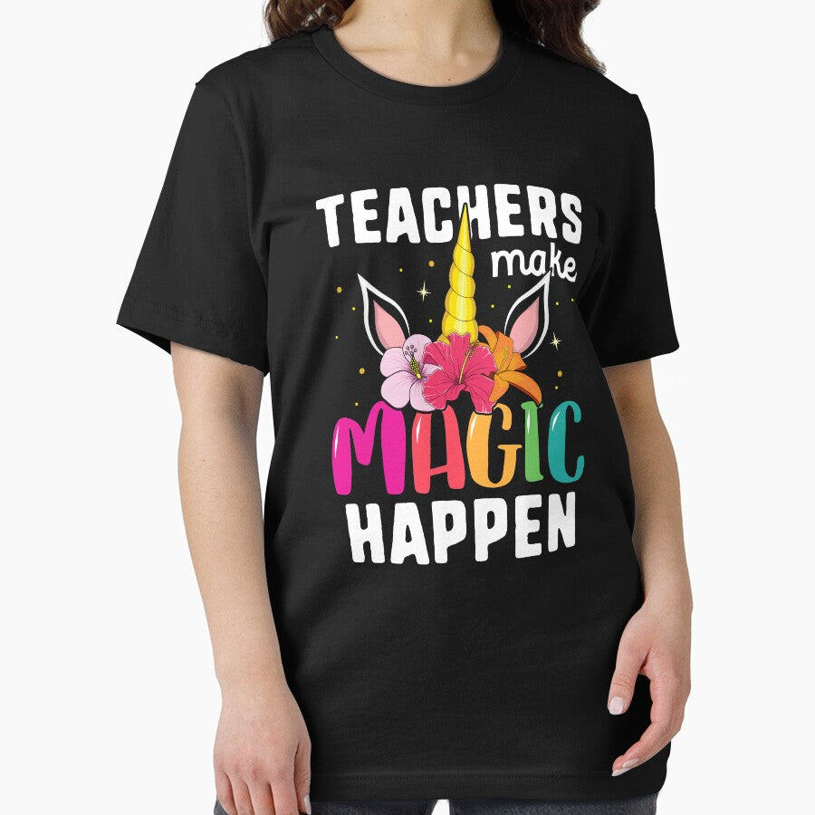 Teachers Make Magic Happen Back to School T-Shirt Unicorn by 14thFloor