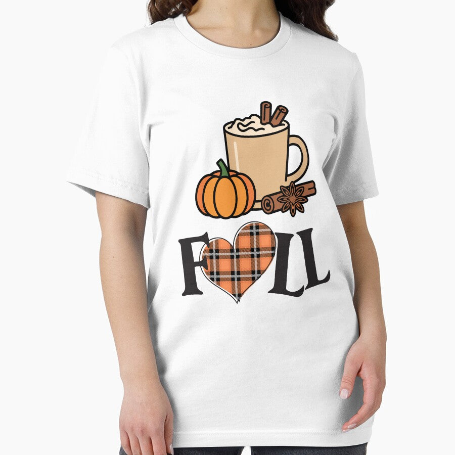 Pumpkin Spice Latte Fall Plaid Heart Autumn Season T-Shirt by FestivityFinds