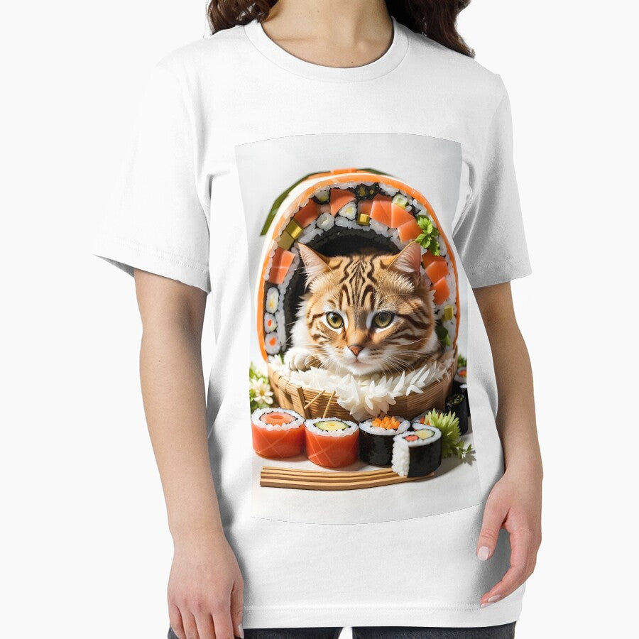 Mischievous cat sleeps in giant sushi roll among chopsticks by Akira Kim