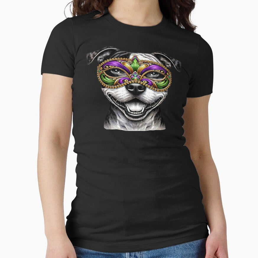 Pitbull Mardi Gras Mask Design - Vibrant Carnival Dog Artwork by BlankCanvasHaHa