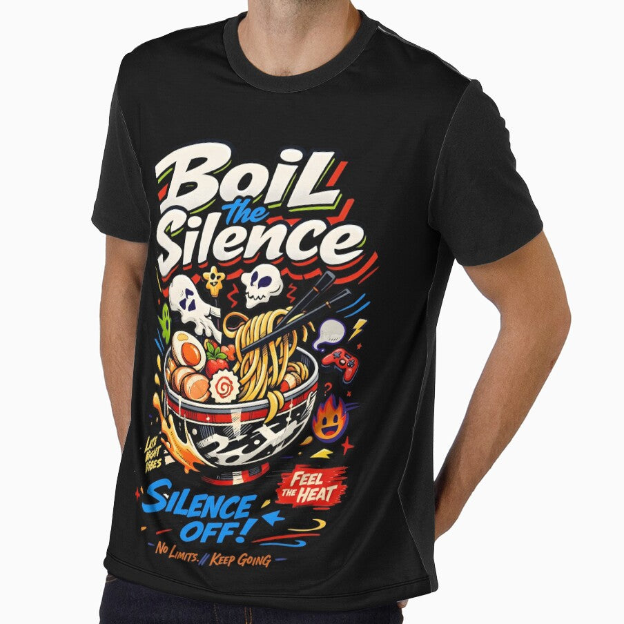 Boil The Silence Retro Ramen Gamer Aesthetic - Japanese Street Food Noodle Bowl with Spooky Skulls and Gaming Controller Art for Late Night Vibes, Anime Foodie & Otaku Style Pop Culture Illustration by Vivaan Studio