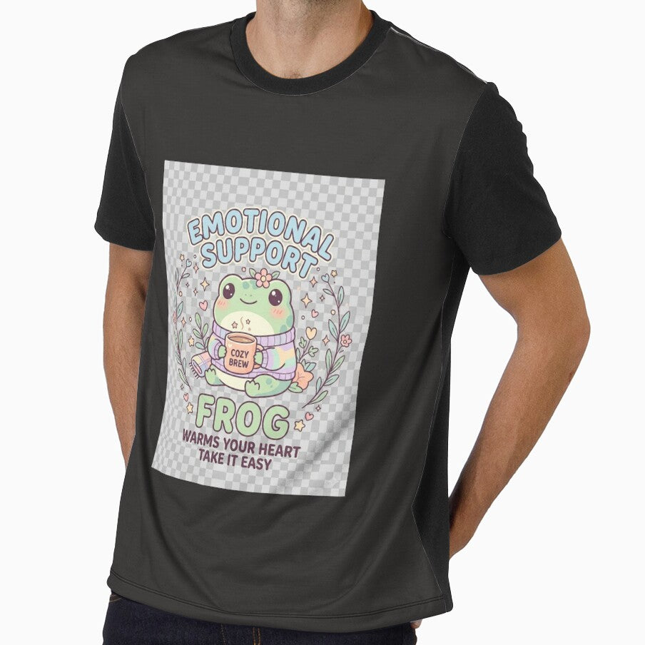 Cute Emotional Support Frog – Cozy Aesthetic Kawaii Frog With Coffee by R & K Fashions
