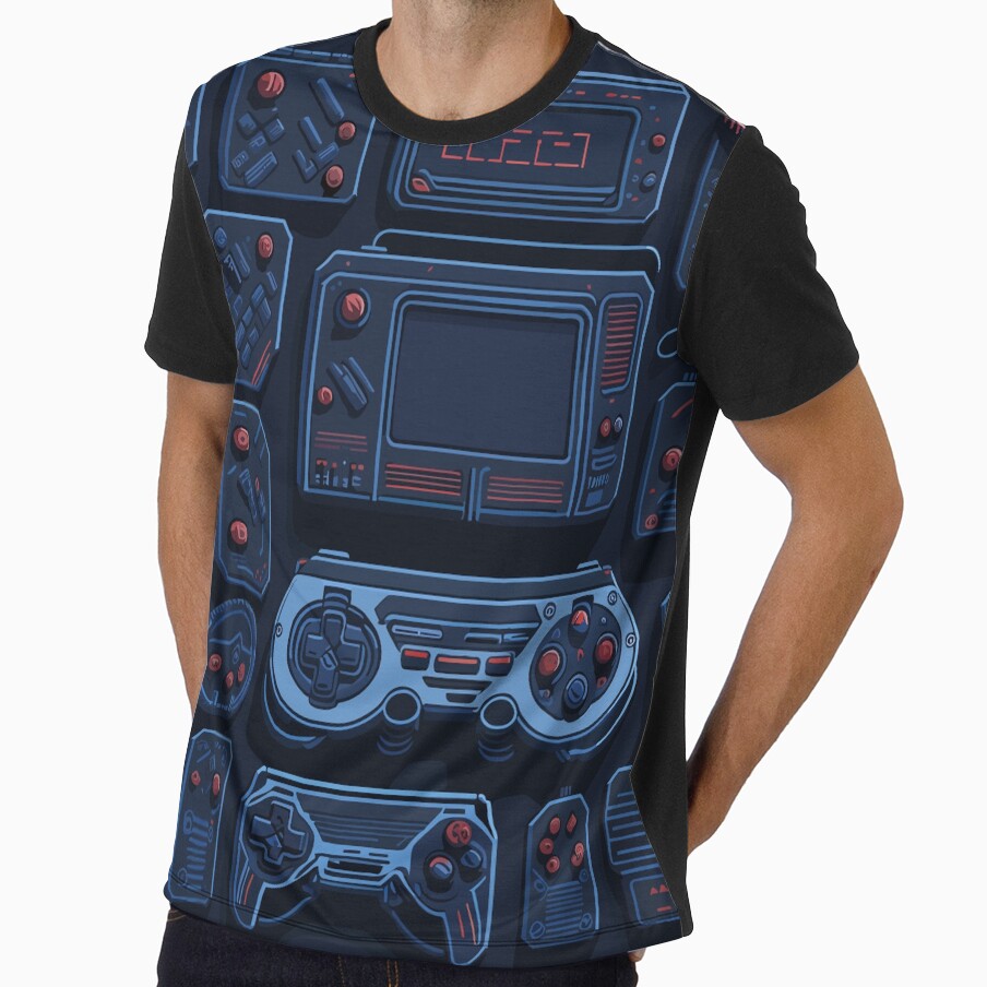 a pixelart representation of a classic game console with iconic controllers and game cartridges, set against a retro-themed background featuring nostalgic 80s patterns and neon accents by Art Store Stickers