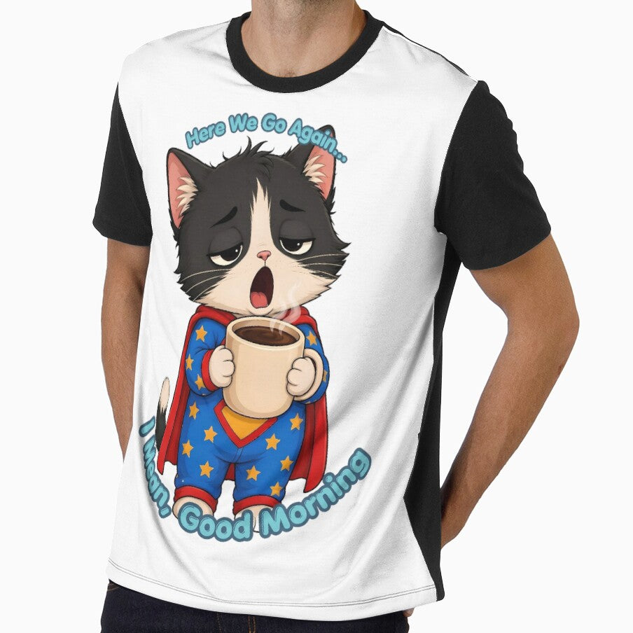 Here We Go Again...Good Morning! Funny Cat Coffee T-Shirt by Leogasup