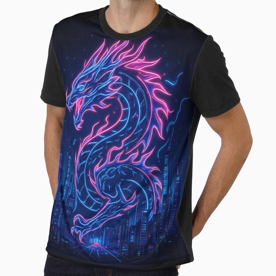 Cyberpunk Neon Dragon | Futuristic Vaporwave City Art by Lucorr