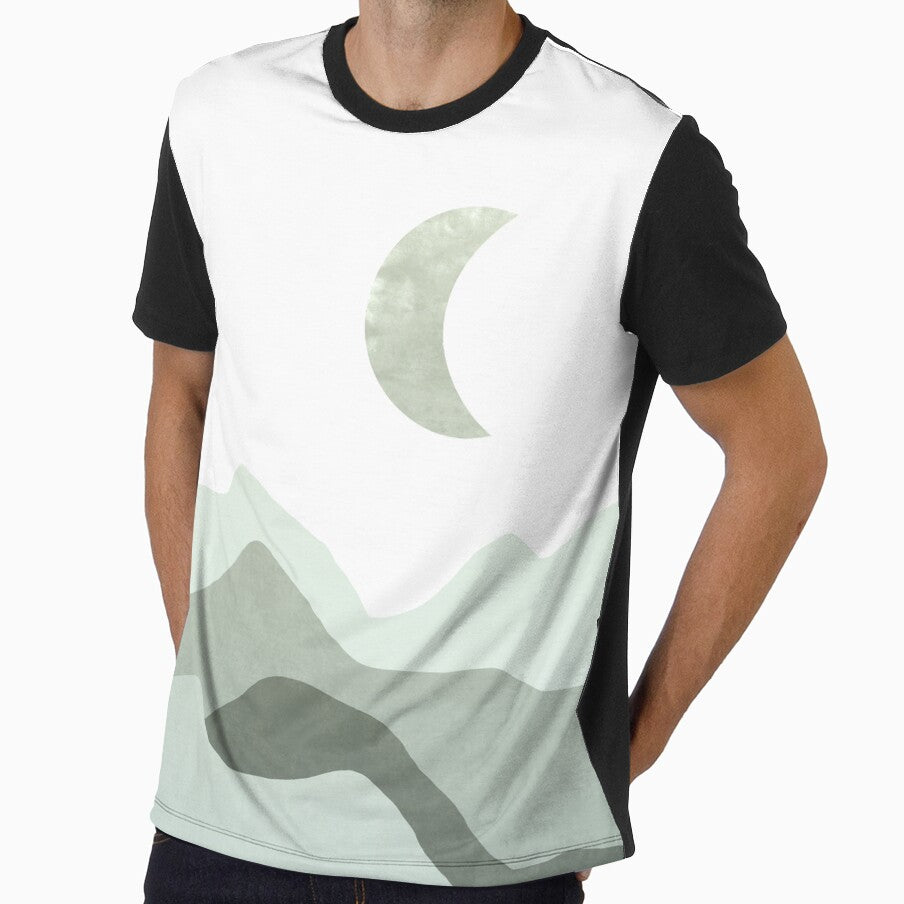 Desert mountain moon in sage green and blue by Miss-Belle