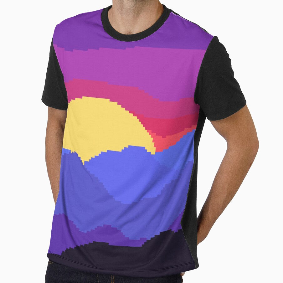 Pixel mountains neon sunset by alienrabbit