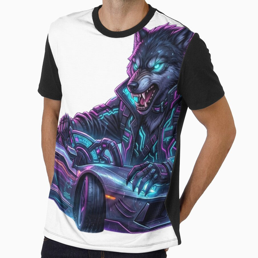 Cyberpunk Wolf Driver Neon Futuristic Street Art by novyron