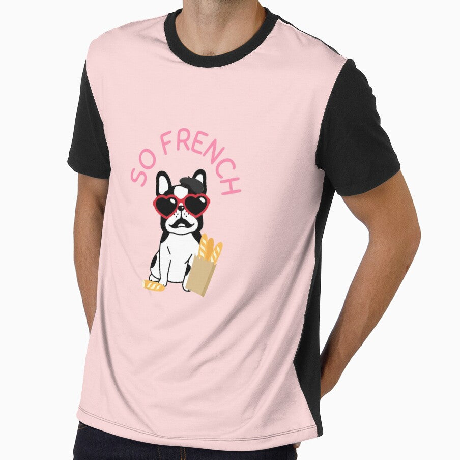 French Bulldog with Baguette and a Beret, Pink by JileeArt