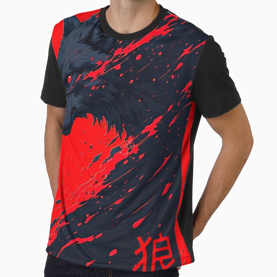 Red Wolf Kanji Splatter Art – Fierce Anime Manga by Neer arts