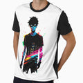 Neon City Phantom: Cyberpunk Masked Figure with Glowing Clock Tattoo & Night Cityscape by Scorpio Art