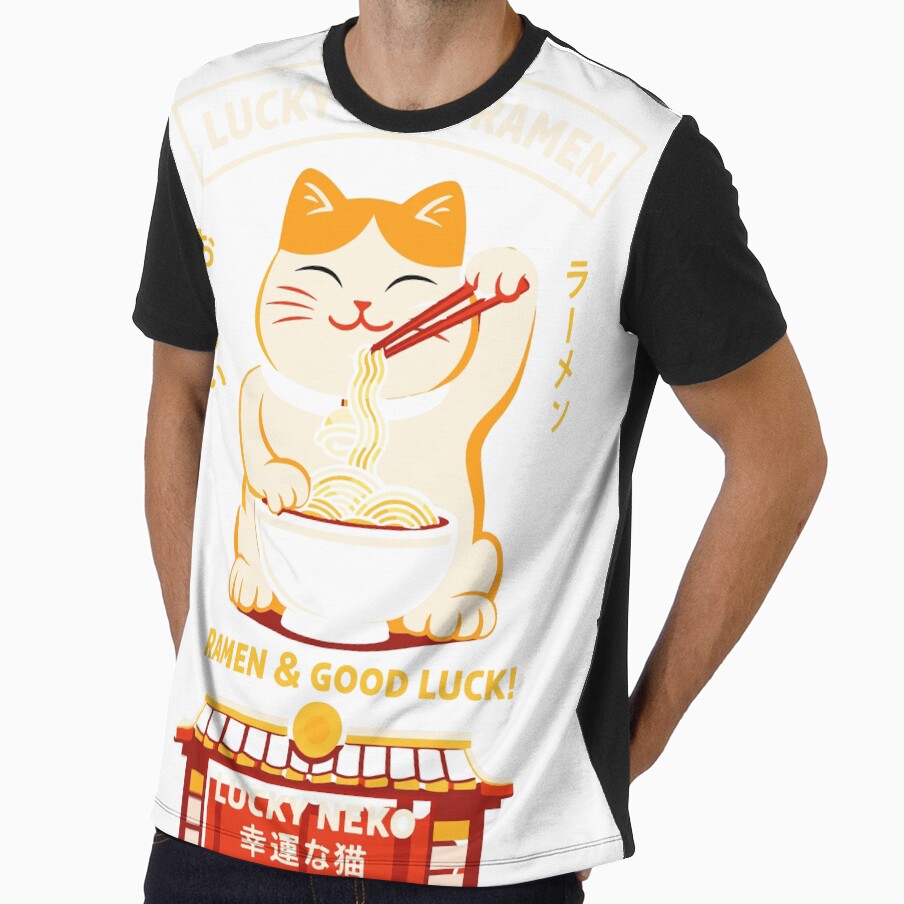 Lucky Neko Ramen Japanese Cat Poster by Matinez Pink