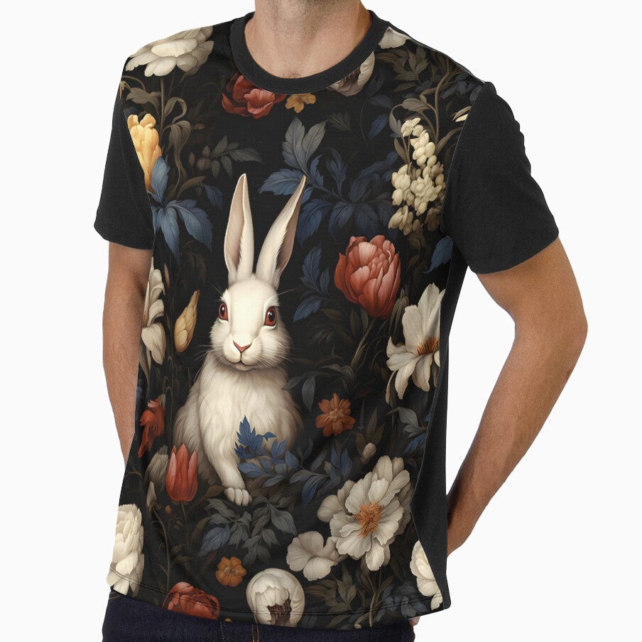 Adorable White Rabbit in Midnight Garden Summer Pattern by 20th-eclipse