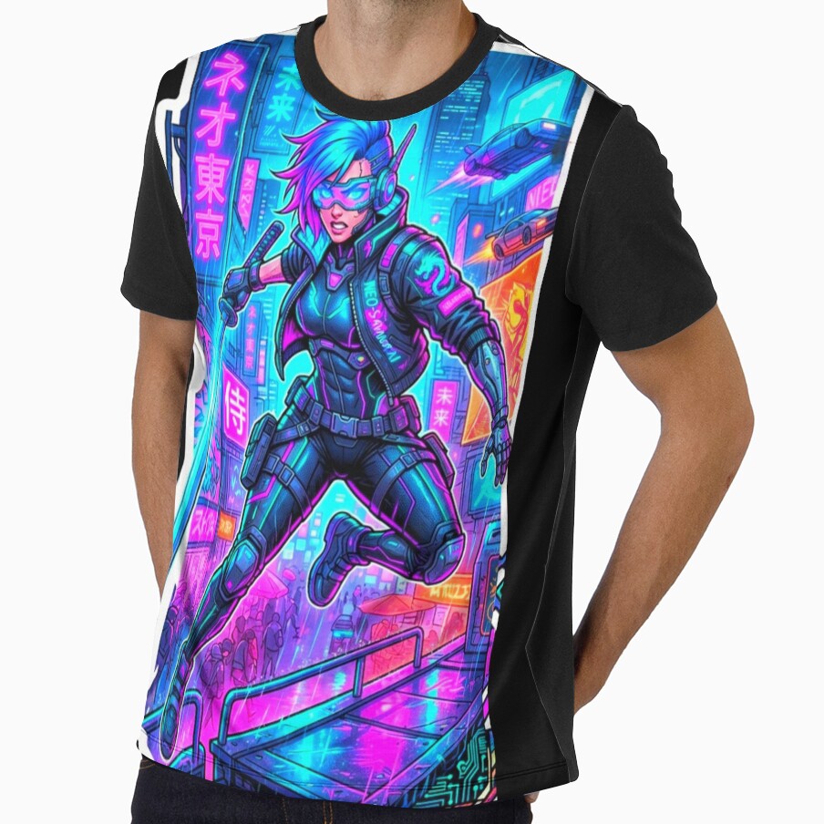 Cyberpunk Samurai Neon Future City Warrior Sticker by ExploreAura Studio