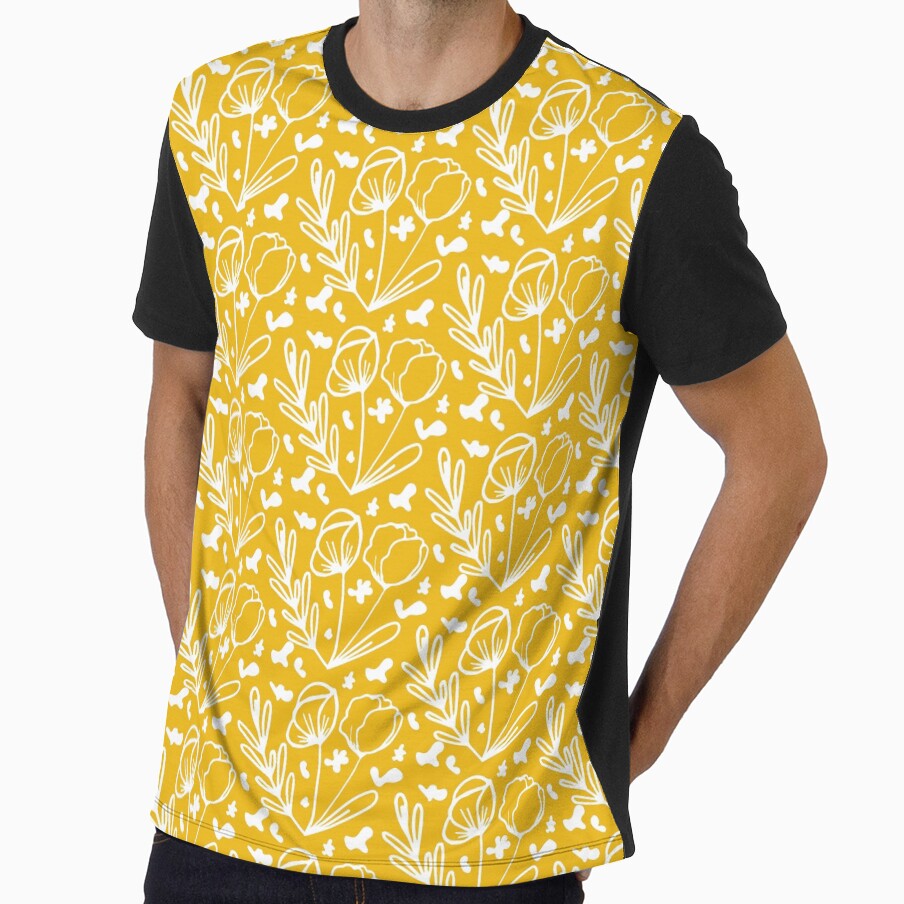 white Doodle Flowers Seamless Pattern on Yellow Background by MagicCreationsW
