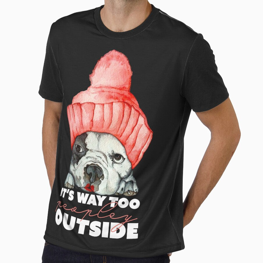 It's way too peopley outside! Cute French Bulldog in the red hat by Matraskina