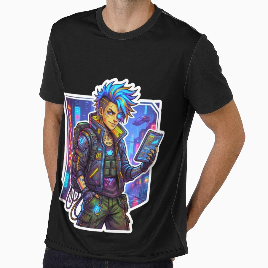 Cyberpunk Hacker Neon Future Tech Character Sticker by ExploreAura Studio