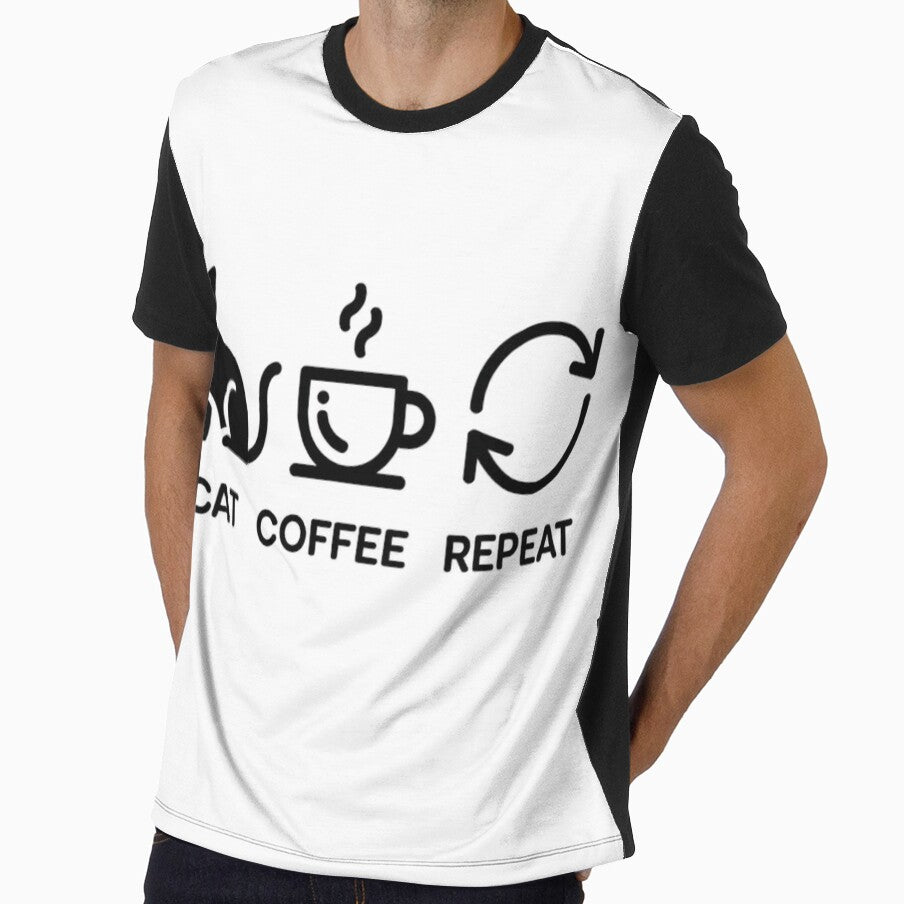 Cat Coffee Repeat Minimalist Cat Lover Coffee Shirt by CQ-Art