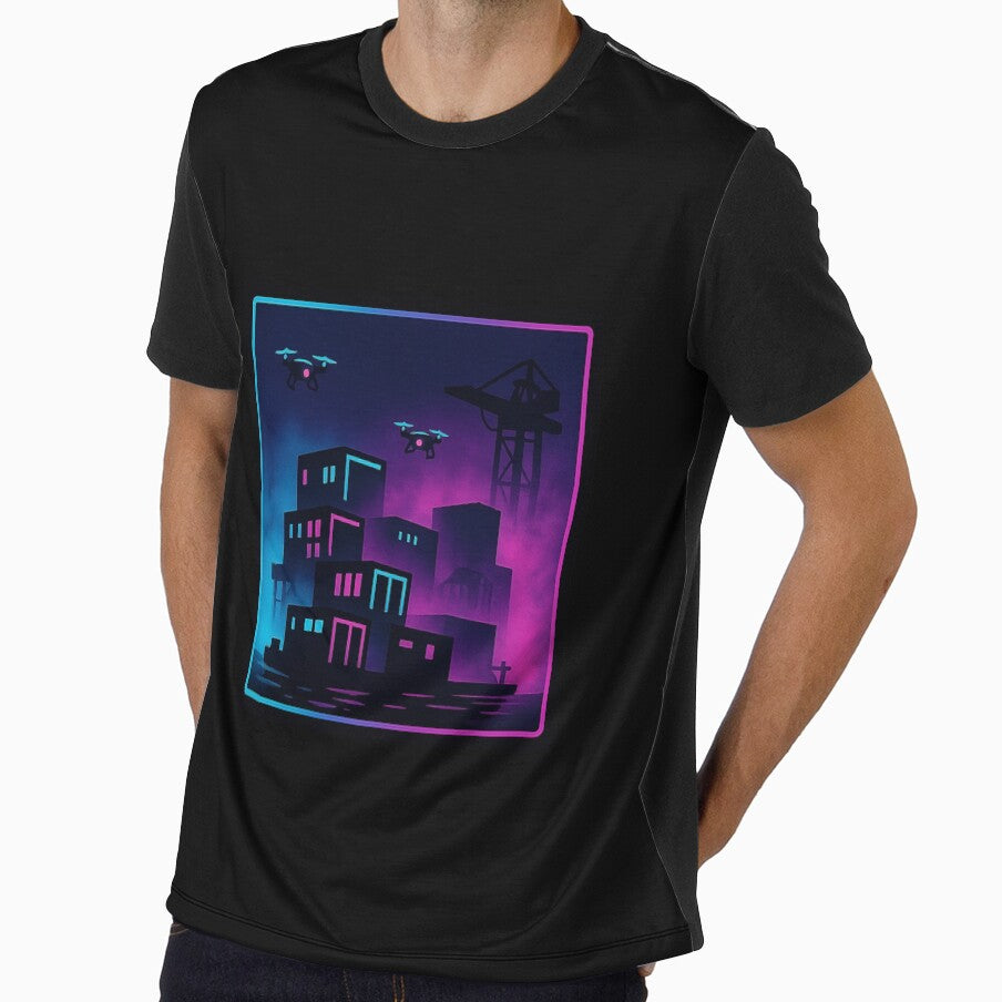 Neon Dock Drones – Cyberpunk Industrial Harbor Scene by AddictiveDesign
