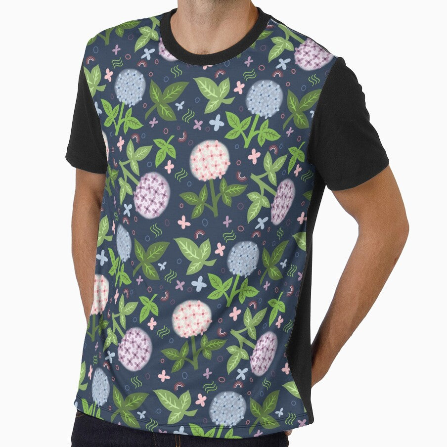 Playful Hydranges on Navy Blue by Jaima-OLoughlin