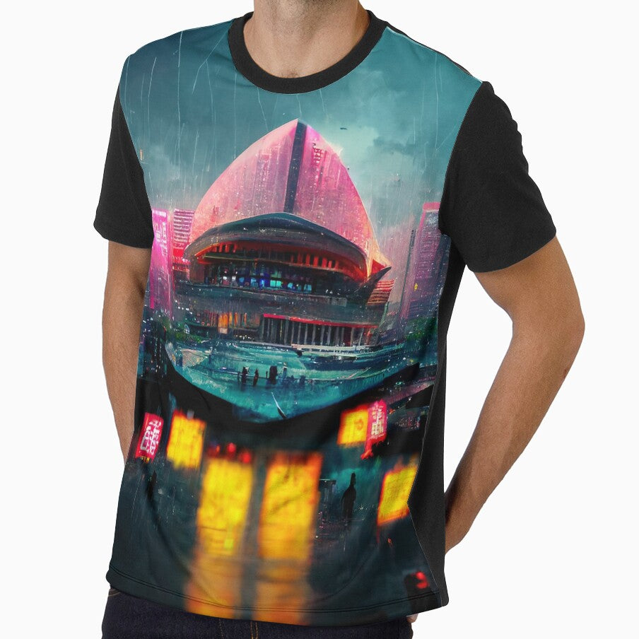 Neon District - Cyberpunk Cityscape Operahouse by ArkMinted