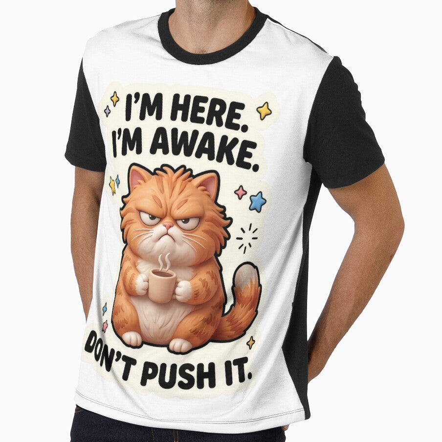 I'm Here I'm Awake Don't Push It Grumpy Cat Coffee Funny Cat Lover Design by StillWildink